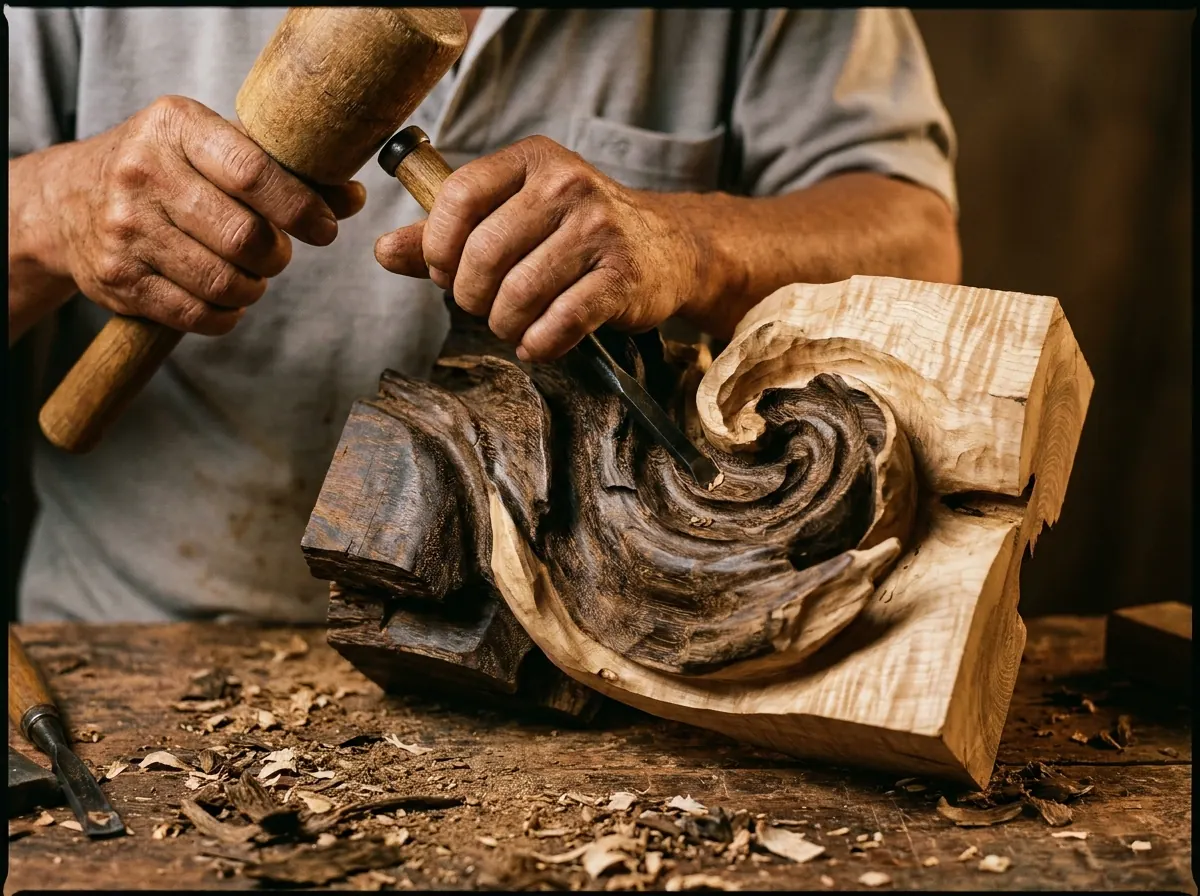 Pengrajin AAS mengolah material kayu